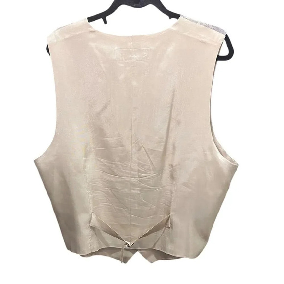 Unisex Silver Geometric Formal Vintage Silk Vest XL V-Neck Button Closure - Picture 3 of 9